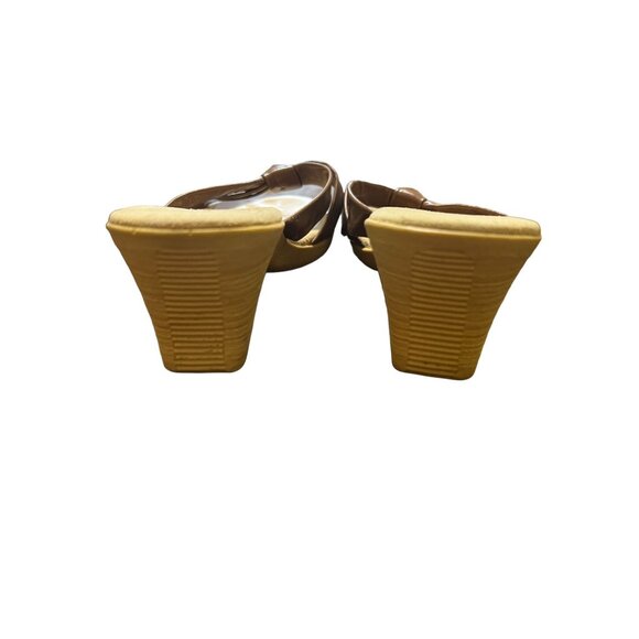 SAS 249070 Brown Leather Comfort Sandals Shoes Rubber Block Heel Slip On Size 8 - Picture 4 of 7